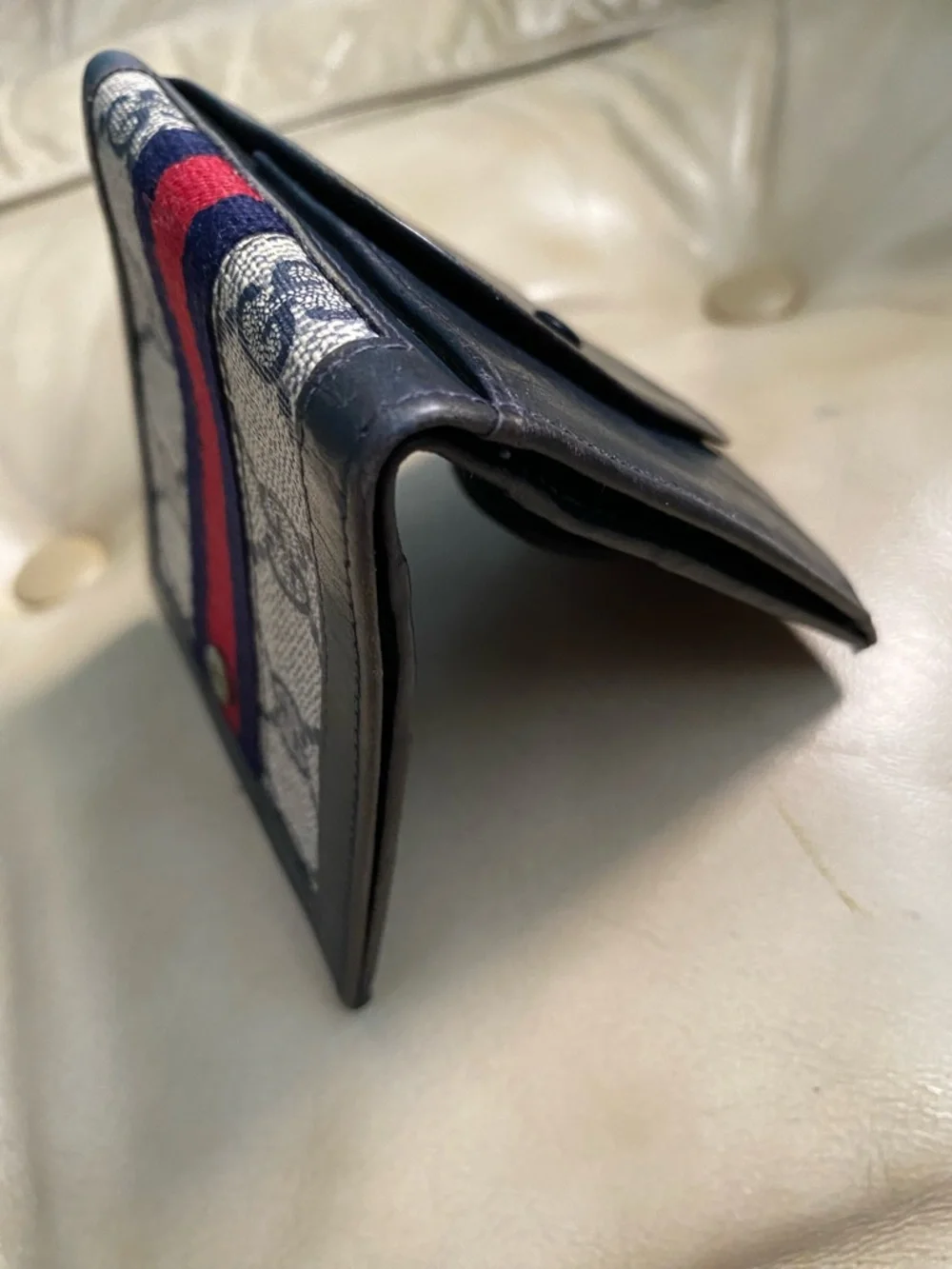 Vintage Gucci Bifold Wallet GG Web Stripe Sherry Unisex w/Coin Pouch